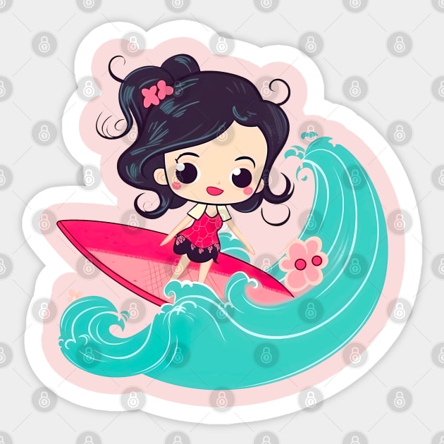 Surfing girl kawaii style Sticker by GraphGeek